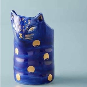 Anthropologie Birdcanfox Kitten Planter Vase Blue